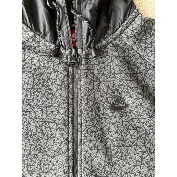 Nike Jacket Men Medium Hybrid Fleece Hooded Full Zip Black Gray Geometric Cement - Picture 3 of 8